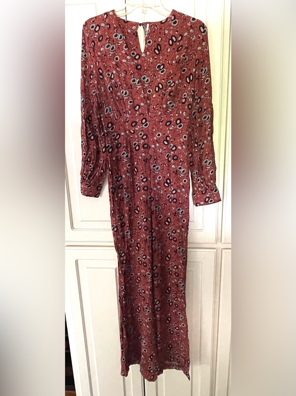 Free People NWT Some Like It Hot Long Sleeve Flared Jumpsuit 70s Rust Boho Sz 2